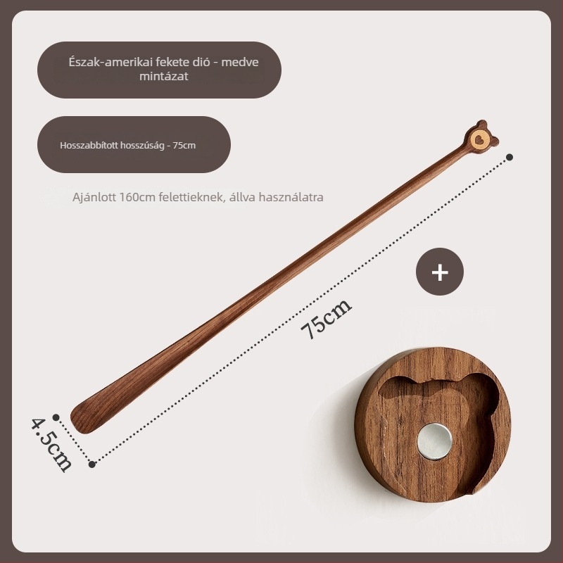 Solid Wood Cat-Claw Shoehorn with Long Handle - Magnetic Shoe Puller for Pregnant Women and Children