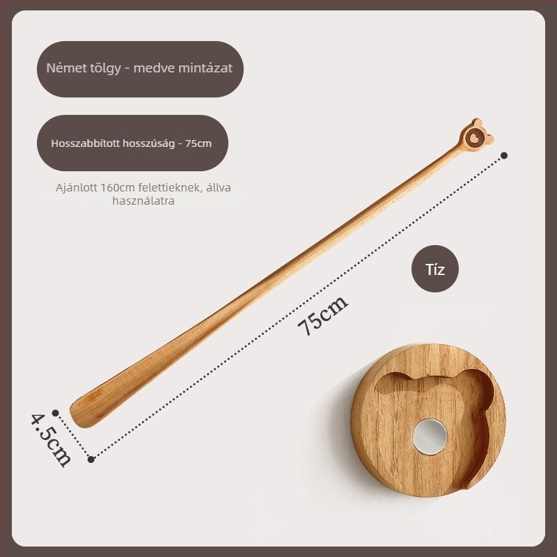Solid Wood Cat-Claw Shoehorn with Long Handle - Magnetic Shoe Puller for Pregnant Women and Children