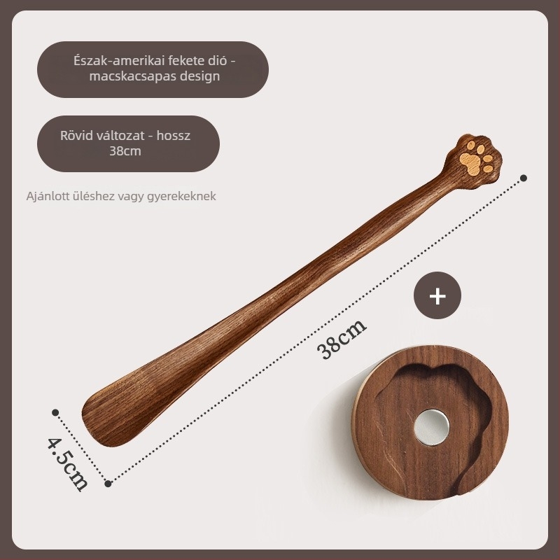 Solid Wood Cat-Claw Shoehorn with Long Handle - Magnetic Shoe Puller for Pregnant Women and Children