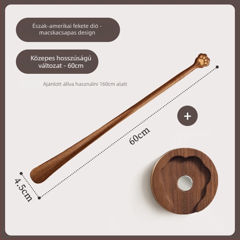 Solid Wood Cat-Claw Shoehorn with Long Handle - Magnetic Shoe Puller for Pregnant Women and Children