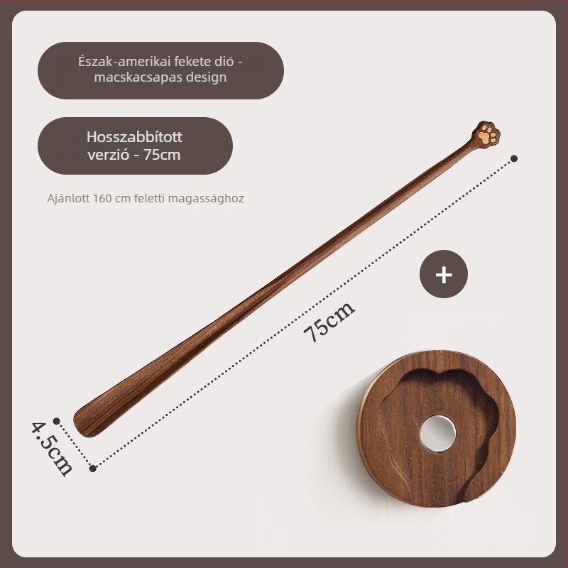 Solid Wood Cat-Claw Shoehorn with Long Handle - Magnetic Shoe Puller for Pregnant Women and Children