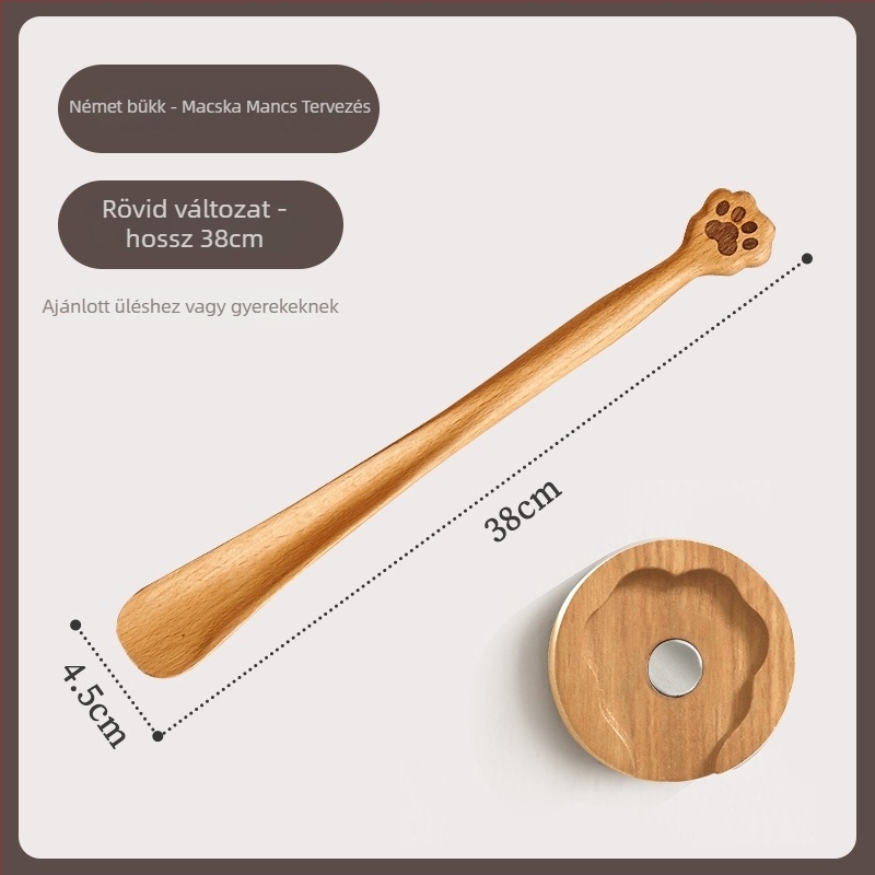 Solid Wood Cat-Claw Shoehorn with Long Handle - Magnetic Shoe Puller for Pregnant Women and Children