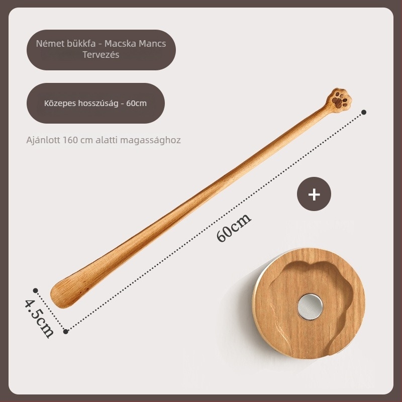 Solid Wood Cat-Claw Shoehorn with Long Handle - Magnetic Shoe Puller for Pregnant Women and Children