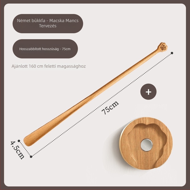 Solid Wood Cat-Claw Shoehorn with Long Handle - Magnetic Shoe Puller for Pregnant Women and Children