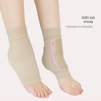 Bokavédő zokni gél sarokkal, tök alakú SEBS dizájn, hidratáló és repedés elleni védelem futáshoz; anyagok: SEBS, nylon, spandex, Oak Silk