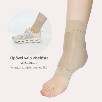 Bokavédő zokni gél sarokkal, tök alakú SEBS dizájn, hidratáló és repedés elleni védelem futáshoz; anyagok: SEBS, nylon, spandex, Oak Silk