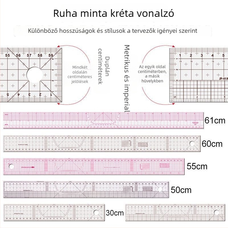 Többfunkciós szabásmintázó és ruházati tervezési vonalzó, hajlékony, beépített skálával
