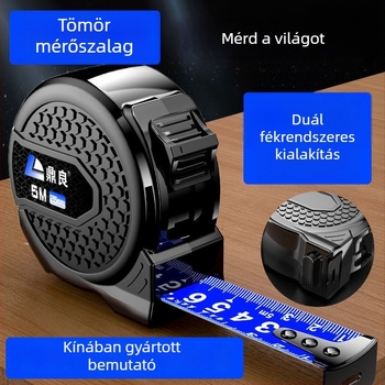 Mérőszalag szélesített tokos és vastagabb házú kivitel, nagy pontosságú mérőszalag, dupla fék mechanizmus