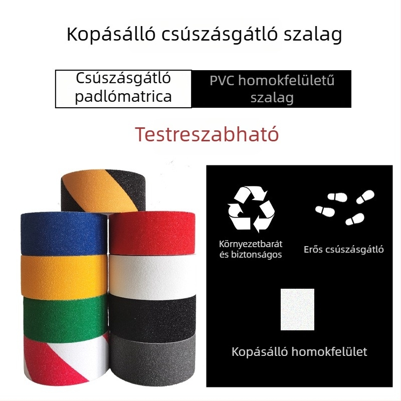 Matt csúszásmentes figyelmeztető szalag lépcsőkhöz és csempéhez, vízálló, kopásálló, erős ragasztó, csiszolópapír-textúra