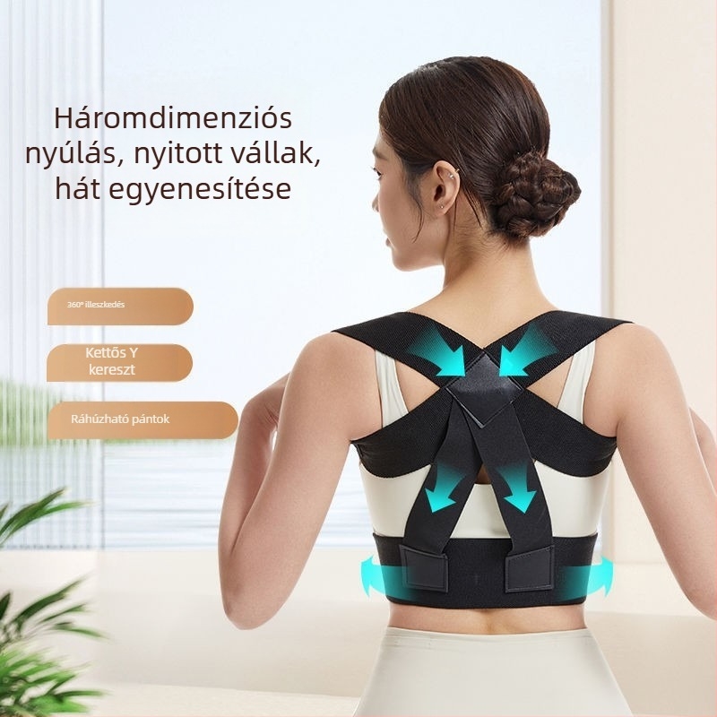 Légáteresztő tartásjavító nyitott vállpántokkal, gyönyörű hátsó vonalért, egyenes testtartásért – diszkrét, uniszex tartás-korrigáló öv