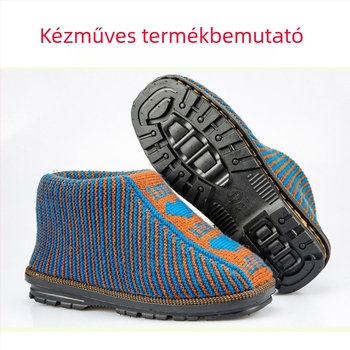 Téli uniszex kézzel szőtt pamut papucs PVC talppal, csúszásmentes és kopásálló