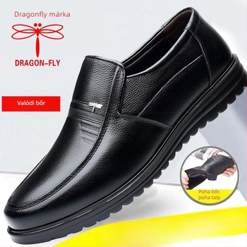 Uniszex casual bőrcipő gumírozott talppal, felsőrész split bőrből, Velcro-zárás, üzleti stílus