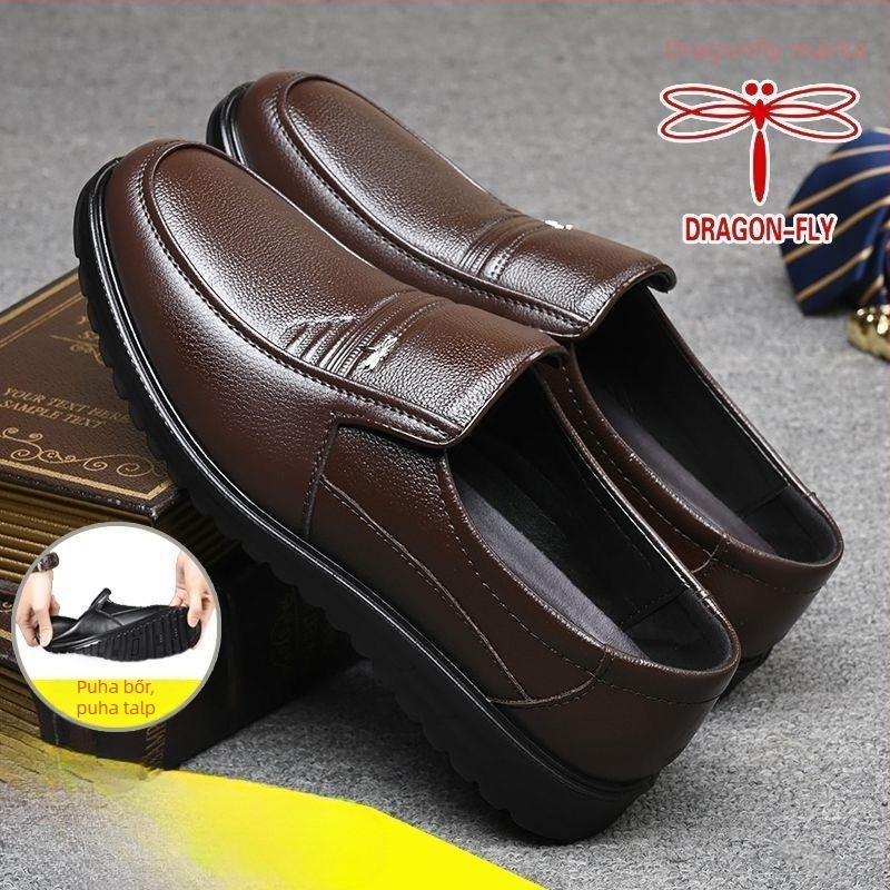 Uniszex casual bőrcipő gumírozott talppal, felsőrész split bőrből, Velcro-zárás, üzleti stílus