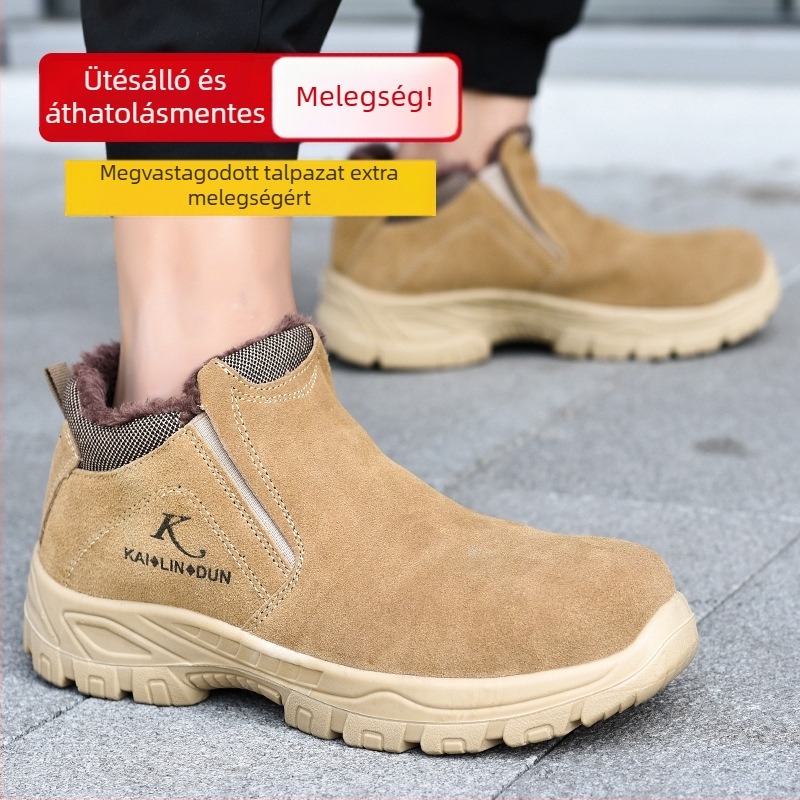 Acélorrú munkacipő, ütés- és perforáció elleni védelem, égési védelem, téli fleece bélés, közepes magasságú hegesztő cipő