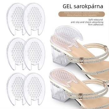 Gél sarok párna öntapadó csúszásmentes felülettel, puha ütéscsillapító talpbetét, ortopédiai támogatás; alkalmas sportcipőkhöz, bőrcipőkhöz, csizmákhoz és szandálokhoz; egész évben használható
