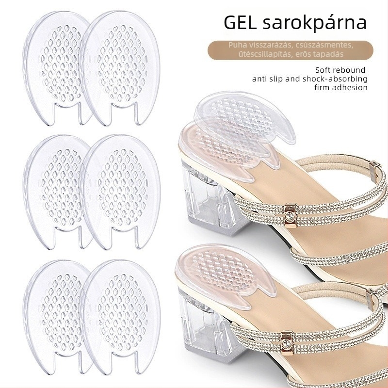 Gél sarok párna öntapadó csúszásmentes felülettel, puha ütéscsillapító talpbetét, ortopédiai támogatás; alkalmas sportcipőkhöz, bőrcipőkhöz, csizmákhoz és szandálokhoz; egész évben használható