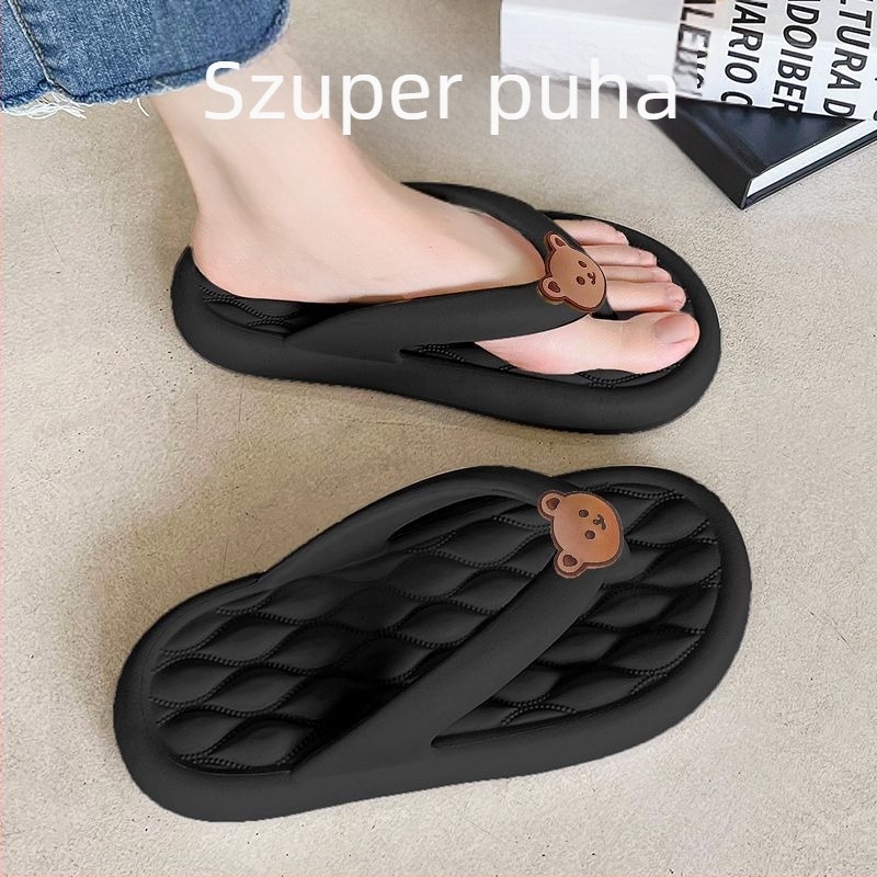 Koreai stílusú női flip-flop PVC felsővel és talppal, csúszásmentes és kopásálló, lapos talp, medve rajzolt mintával, talp vastagsága 0-3 cm, Nyár 2023