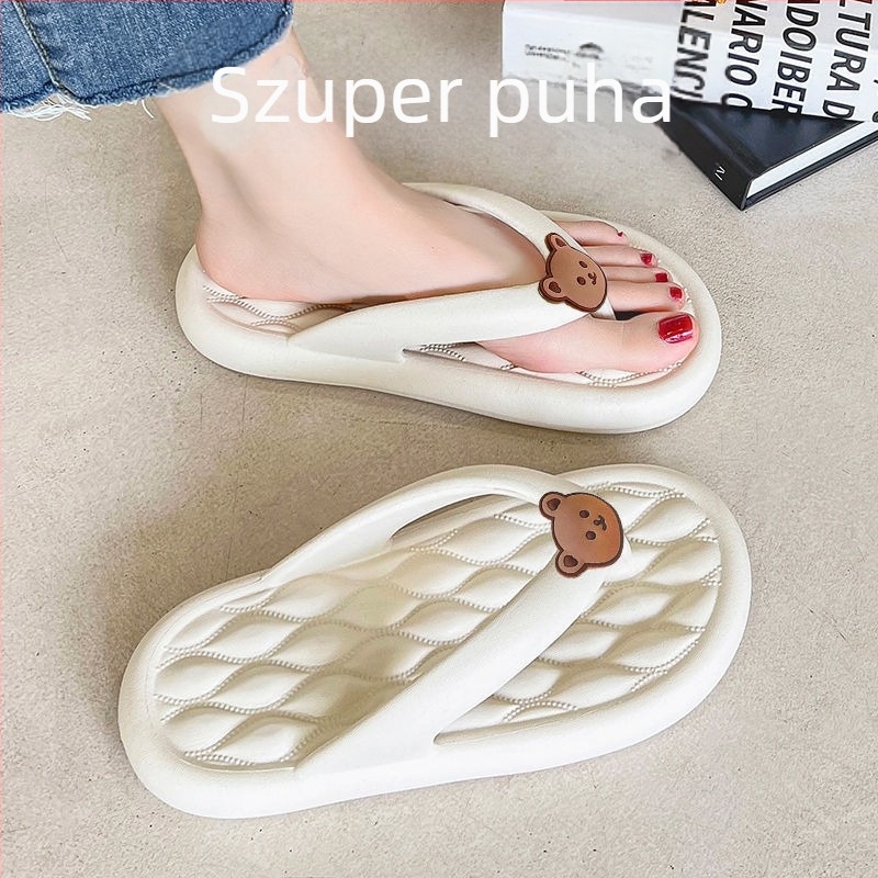 Koreai stílusú női flip-flop PVC felsővel és talppal, csúszásmentes és kopásálló, lapos talp, medve rajzolt mintával, talp vastagsága 0-3 cm, Nyár 2023