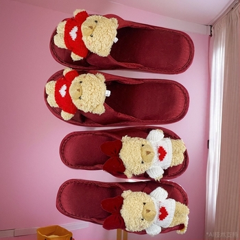 Uniszex otthoni papucs 3D-s medve dizájnnal, nyitott lábú flip-flop, felső rész textil, PVC talp