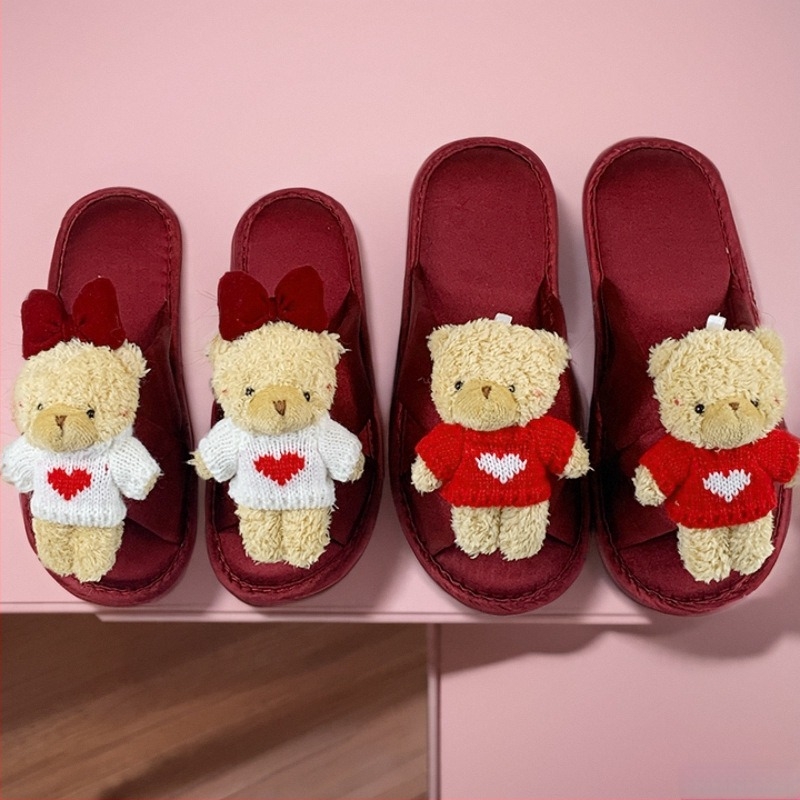 Uniszex otthoni papucs 3D-s medve dizájnnal, nyitott lábú flip-flop, felső rész textil, PVC talp