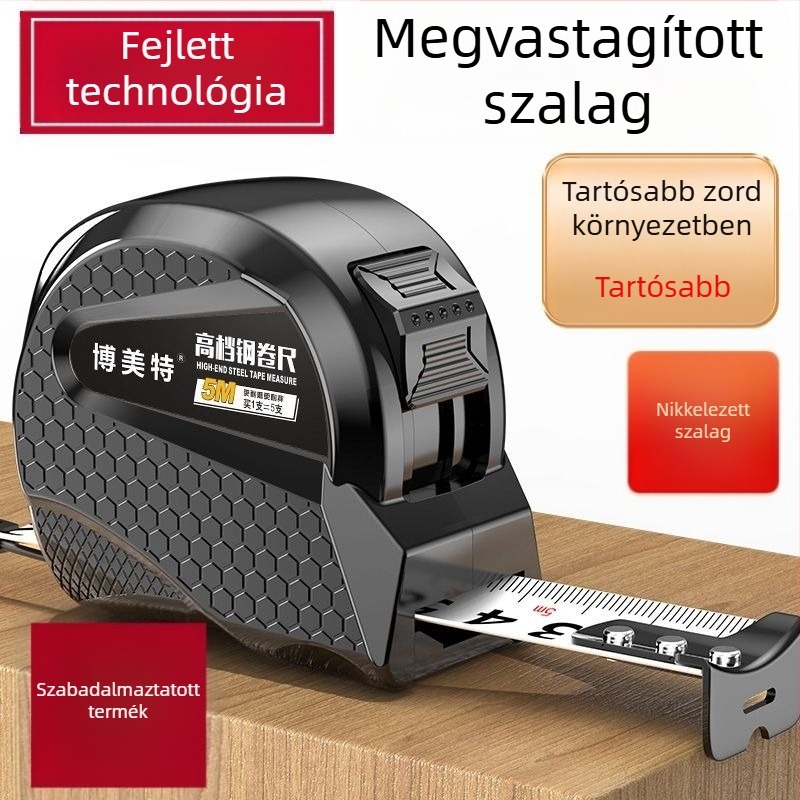 Súlyos, ütésálló acél mérőszalag, 3 m, 5 m, 7,5 m és 10 m, nagy pontosságú