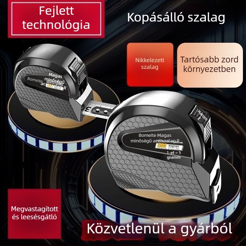 Súlyos, ütésálló acél mérőszalag, 3 m, 5 m, 7,5 m és 10 m, nagy pontosságú