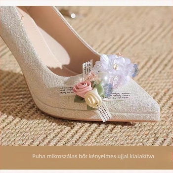 Női menyasszonyi cipő, hegyes orrú, vékony sarok, vízálló platform, sarokmagasság >8 cm