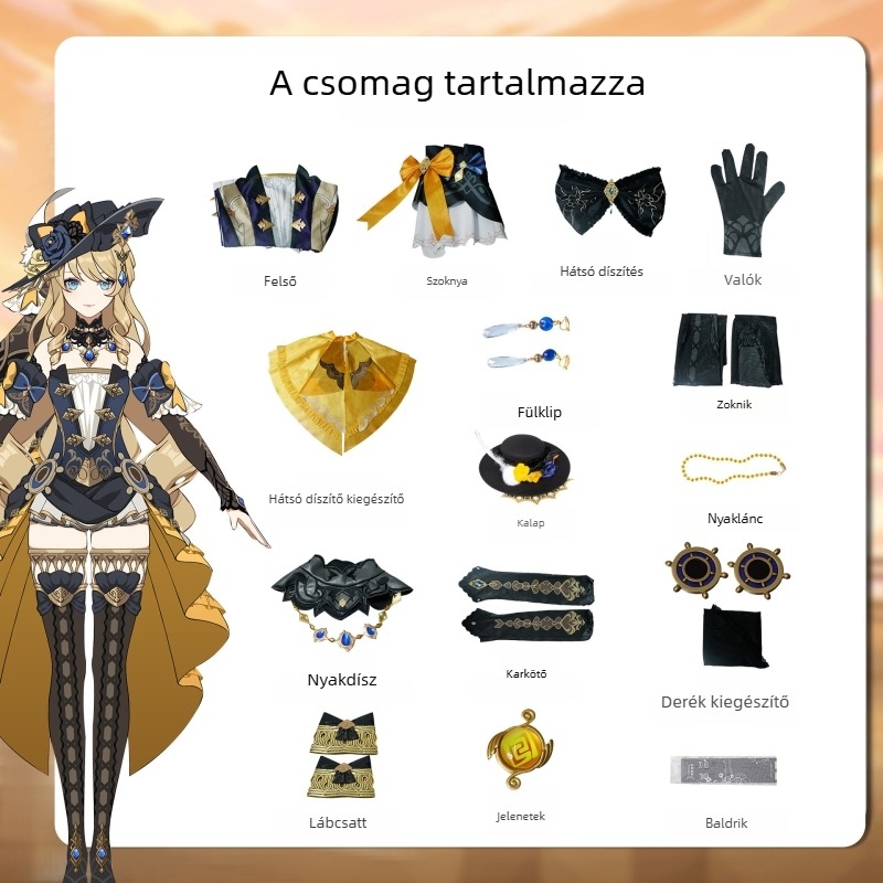 Navia cosplay jelmez a Genshin Impact Fontaine-hoz – teljes készlet, poliészter anyag (95%+), japán stílus, nyár 2024