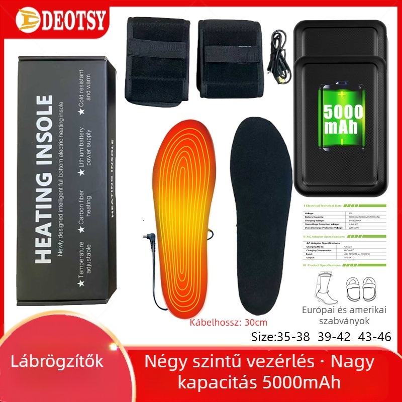 USB újratölthető hőmérséklet-szabályozható fűtőtalp teljes hosszúságú, velúr felsőrésszel és EVA talppal