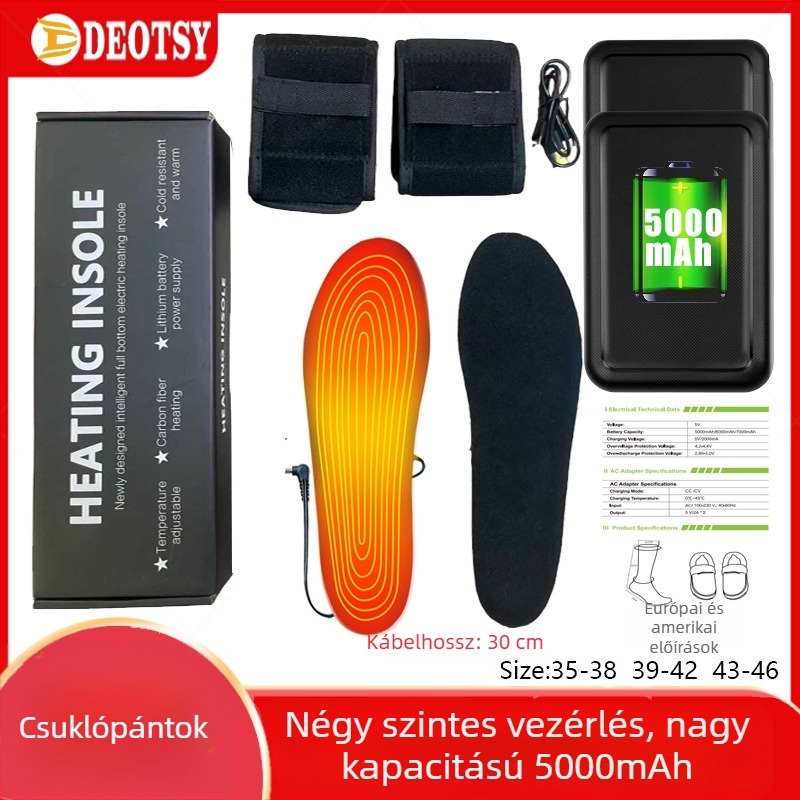 USB újratölthető hőmérséklet-szabályozható fűtőtalp teljes hosszúságú, velúr felsőrésszel és EVA talppal