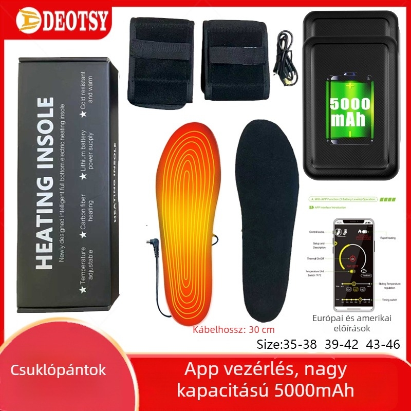 USB újratölthető hőmérséklet-szabályozható fűtőtalp teljes hosszúságú, velúr felsőrésszel és EVA talppal
