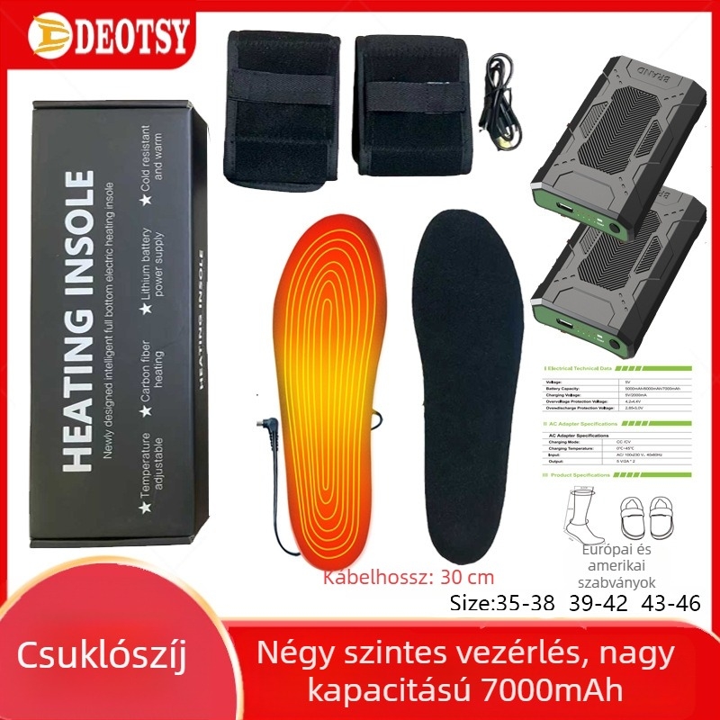 USB újratölthető hőmérséklet-szabályozható fűtőtalp teljes hosszúságú, velúr felsőrésszel és EVA talppal