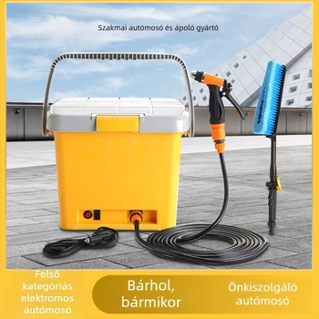 Hordozható magasnyomású autómosó pisztoly, 12V, 45W, nyomás kb. 5 kg, kapacitás 18, PP-tokozás