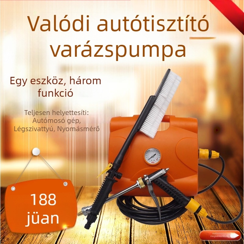 Teng Jue 12V hordozható autómosó és felfújó készülék – mindent egyben, önszívó, nagynyomású, önkiszolgáló mosáshoz