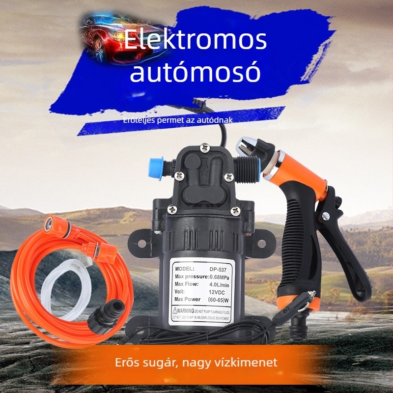 Mini diafragma pumpás autómosó, 12V, magasnyomású, hordozható, önszívó, Shunfa, tömeg 1,2 kg