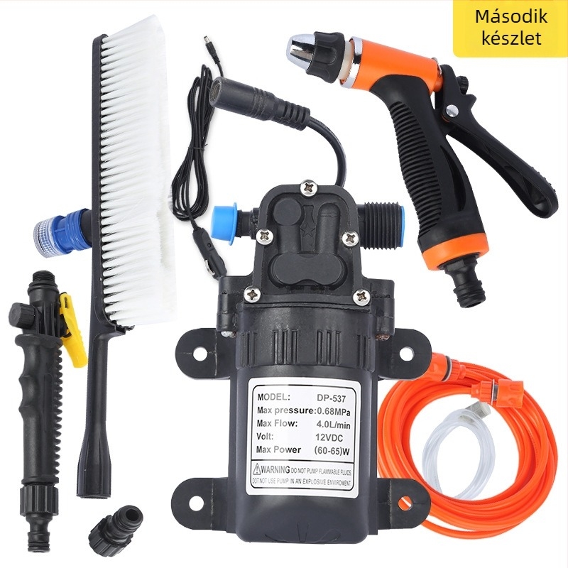 Mini diafragma pumpás autómosó, 12V, magasnyomású, hordozható, önszívó, Shunfa, tömeg 1,2 kg