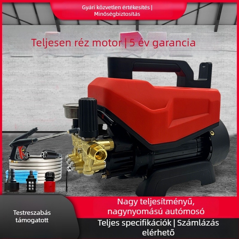 Nagy teljesítményű háztartási autómosó 220V, állítható nyomás, hordozható, 3200W magasnyomású vízpisztoly