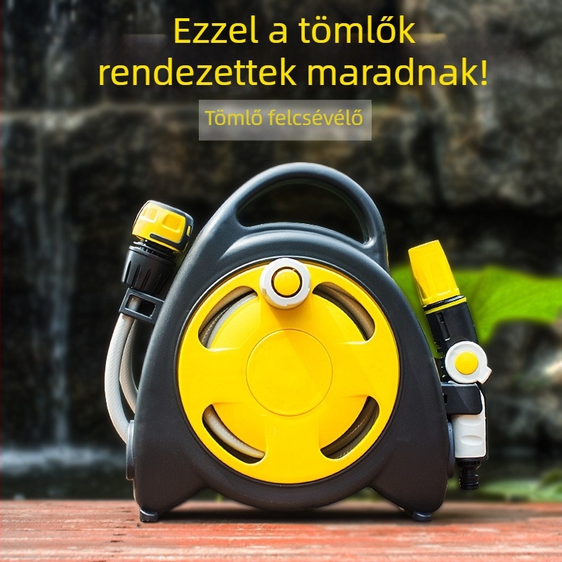 Hordozható autómosó és kerti tömlőtekercs, mini tömlőtároló állvány, otthoni öntözéshez