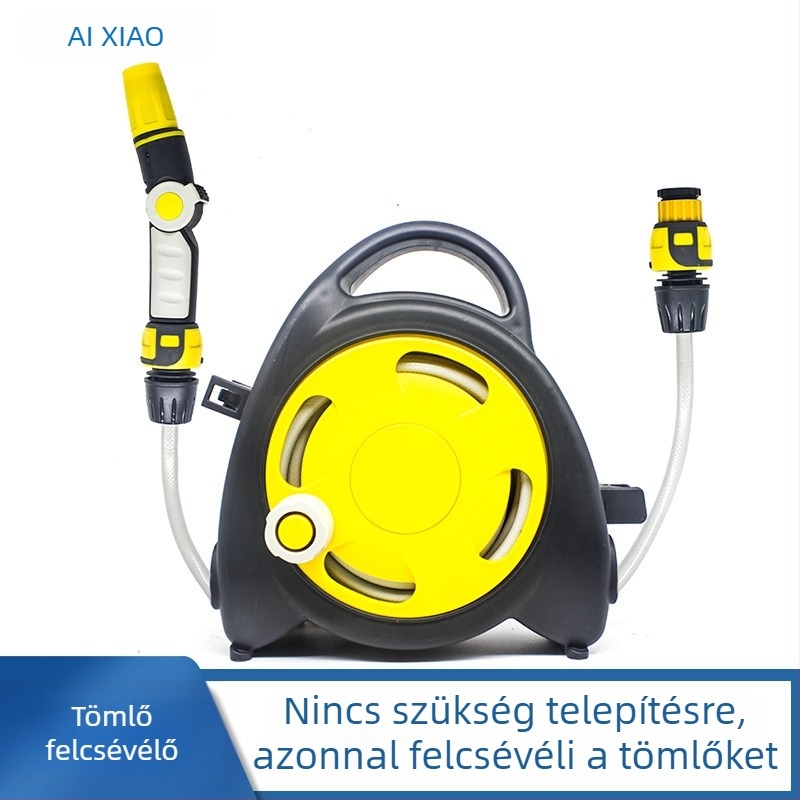 Hordozható autómosó és kerti tömlőtekercs, mini tömlőtároló állvány, otthoni öntözéshez