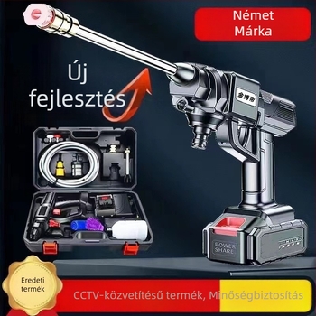 Vezeték nélküli magasnyomású autómosó pisztoly, hordozható töltő Li-ion akkumulátorral, 24V, 1800W, indukciós motor