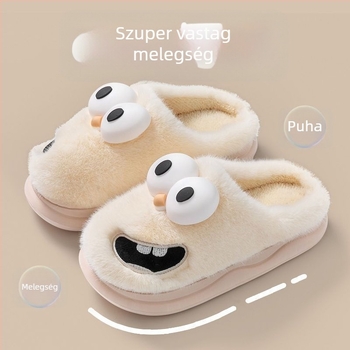 Téli plüss papucs vastag talppal, pamut béléses belsővel, beltéri anti-slip meleg papucsok férfiaknak és nőknek, rajzfilm motívummal