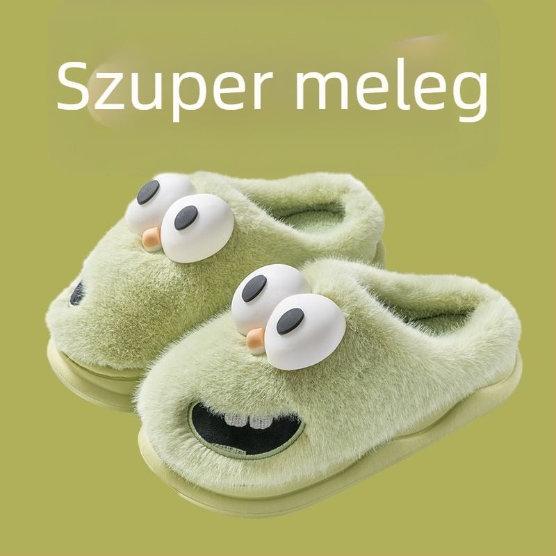 Téli plüss papucs vastag talppal, pamut béléses belsővel, beltéri anti-slip meleg papucsok férfiaknak és nőknek, rajzfilm motívummal