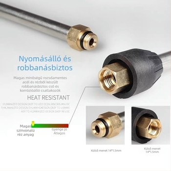 Hordozható autómosó magasnyomású vízpuskája kiterjesztő rúddal – 4000 PSI, sárgaréz és rozsdamentes acél, nettó tömeg 164 g