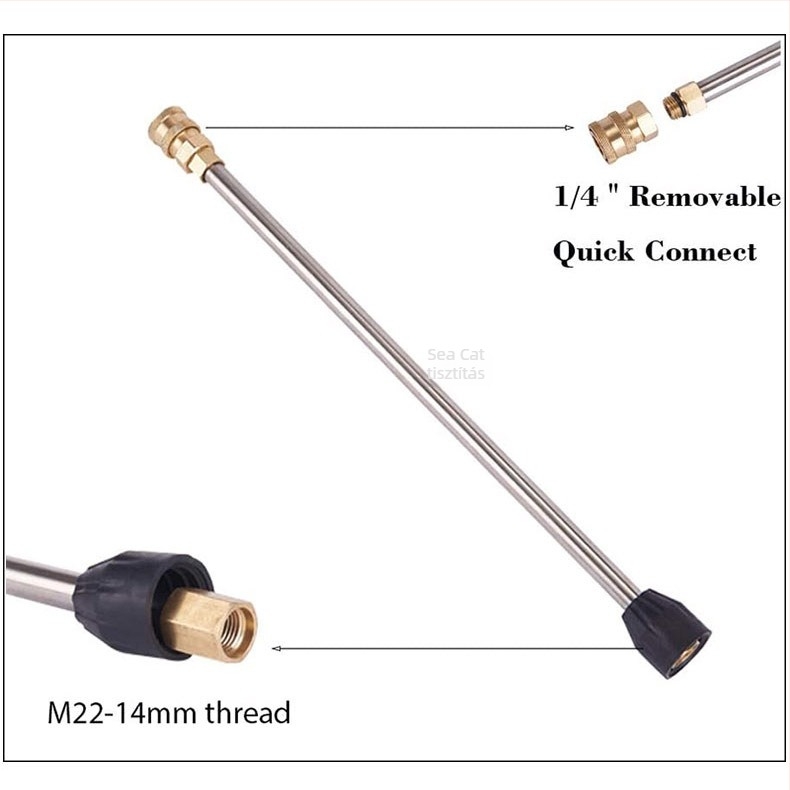 Hordozható autómosó magasnyomású vízpuskája kiterjesztő rúddal – 4000 PSI, sárgaréz és rozsdamentes acél, nettó tömeg 164 g