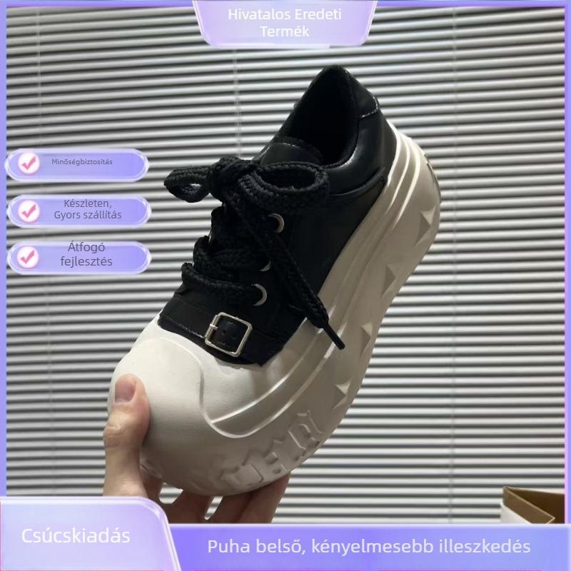 Női loaferek 8 cm-es magasságot növelő, vastag talpú platform, PU felsőrész, négyszögletes orr, tépőzáras zárás