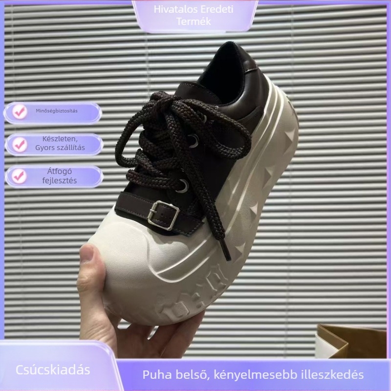 Női loaferek 8 cm-es magasságot növelő, vastag talpú platform, PU felsőrész, négyszögletes orr, tépőzáras zárás