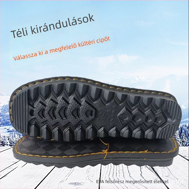 Kézzel kötött gyapjú papucs EVA talppal, csúszásmentes és kopásálló, Modell 1608