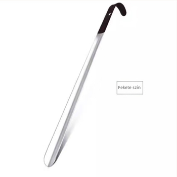 Rozsdamentes acél cipőkanál puha gumíny nyéllel, hajlított kampóval, fényes felülettel, egész éves használatra
