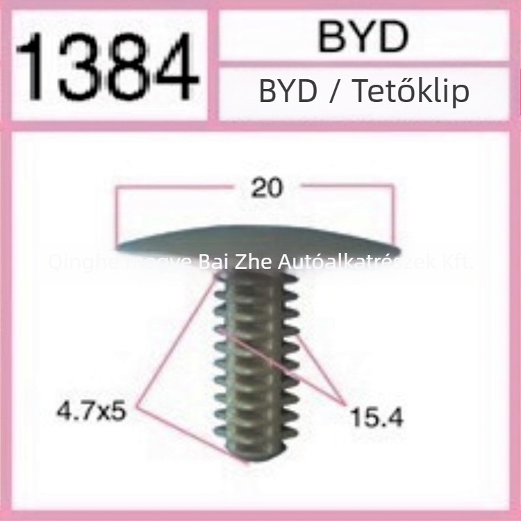 BB1384 belső tető panel klip BYD, nylon műanyag, kompatibilis F3L3G3F6F0S6, 200 darabos csomag