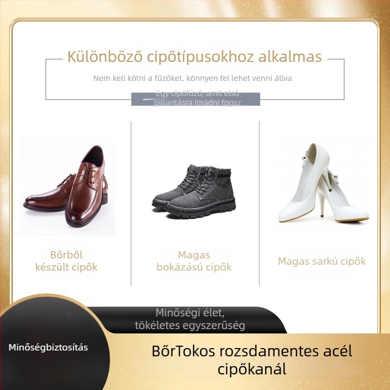 Xiebazi-7444 Fém cipőkanál bőrtokkal, Mini hordozható, Akasztóval ellátott dizájn, Irodalmi retró stílus